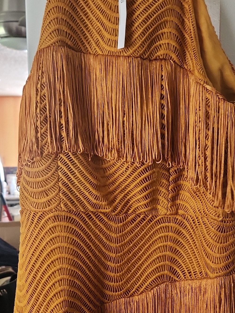 ASOS Mustard Crochet Fringe Mini Dress